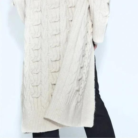 ZARA CABLE KNIT TEXTURED COAT - Picture 3 of 6